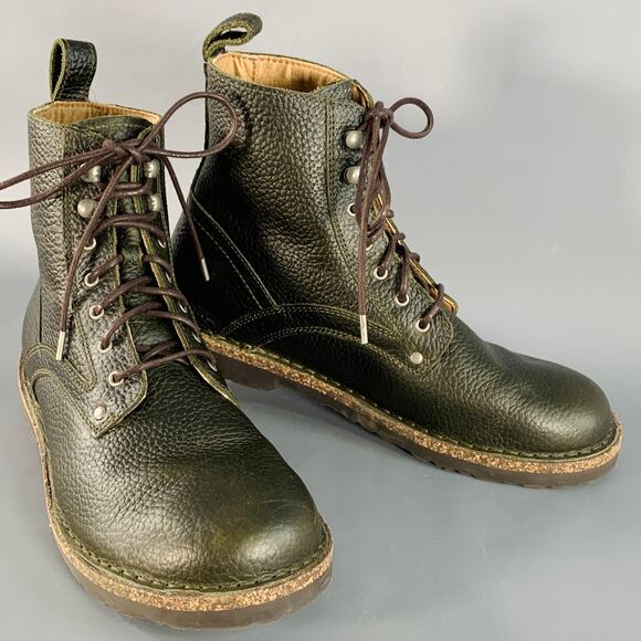 BIRKENSTOCK Size 9 Green Pebble Grain Leather Lace-Up Boots - Picture 1 of 7
